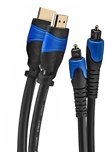 deleyCON Set: Cavo HDMI 2m + Cavo Toslink Ottico 2m - Audio Digitale - UHD 4K HDR 3D 1080p 2160p ARC
