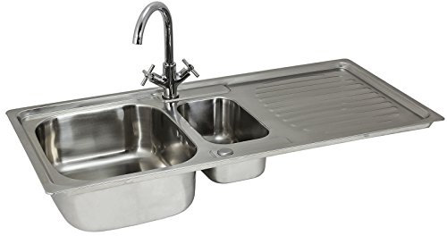 KuKoo Stainless Steel Kitchen Sink Basin & Victoria Tap, Reversible, 105cm x 18cm x 50cm
