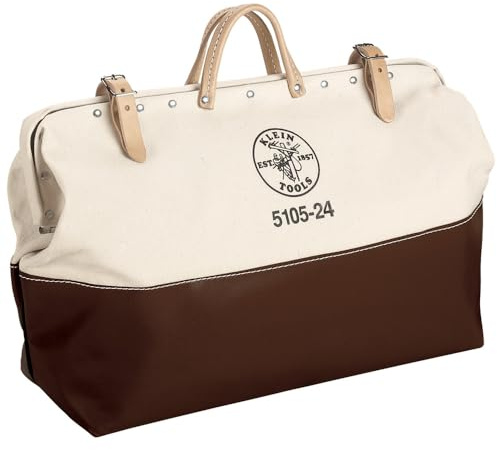 Klein Tools 5105-24 Tool Bag, Heavy Duty Canvas Tool Storage with Moisture-Resistant Vinyl Bottom and Steel Frame for Rugged Use, 24-Inch