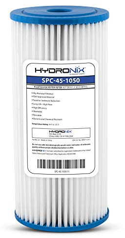 Hydronix SPC-45-1050 Universal Whole House Sediment Pleated Water Filter, Washable and Reusable, 4.5 x 10 - 50 Micron