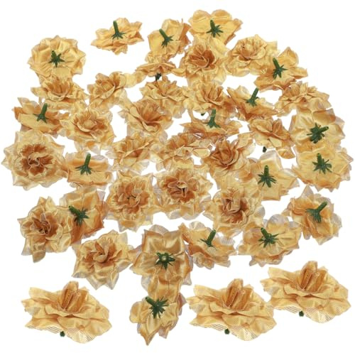 VORCOOL 50 Stück Kunstblumen Rosenköpfe Stoffrosen Deko-Blüte (Golden)