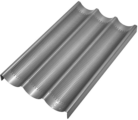 Chicago Metallic Commercial II Non-Stick Perforated Baguette Pan. Creates a crisp, golden-brown crust, 16 L x 9 W x 1.5 H