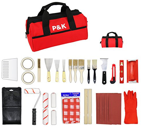 P & K 28-teiliges Maler- & Renovierungsset mit Werkzeugen in praktischer Tasche | Ideal für Streichen, Renovieren & Heimwerkerprojekte