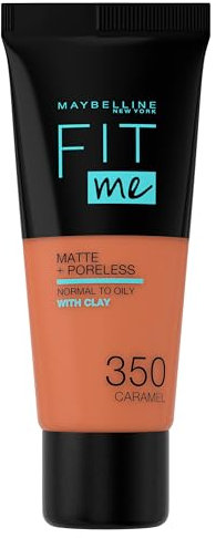 Maybelline New York - Fond de Teint Fluide Fit Me- Matte & Poreless - Peaux normales à grasses - Teinte : 350 Caramel - 30 ml