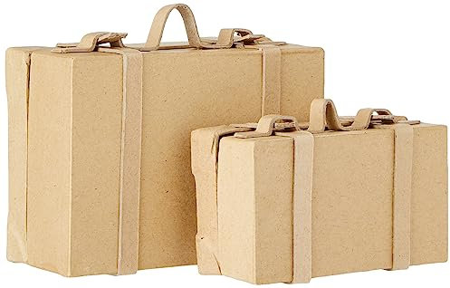 Creativ 263990 Mini-Koffer im Vintage-Stil aus Pappmaché, 2-teiliges Set, Beige