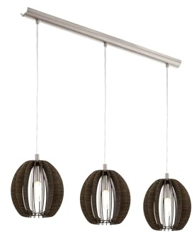 EGLO Pendellampa Cossano, 3-armad hängande lampa vintage, modern | taklampa i stål och trä i matt nickel och mörkbrun, matbordslampa, vardagsrumslampa med E14-sockel