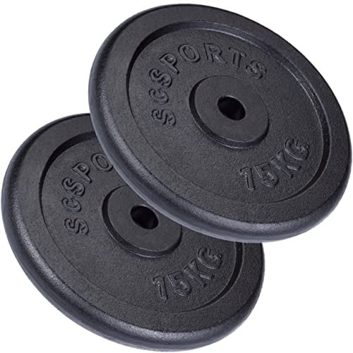 ScSPORTS® Hantelscheiben - Set 15/20/30/40/60kg, 30/31mm Bohrung, Gusseisen, Schwarz - Hantelscheiben-Set, Gewichtsscheiben, Hantelgewichte, Fitness Scheiben, Gewichte für Hantel (30 KG (2 x 15 kg))