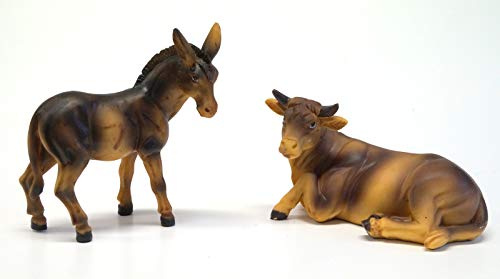 Unbekannt Ochs und Esel Krippenfiguren aus Polyresin. Ochse 10x6cm. Esel 8x9 cm. Krippentiere.