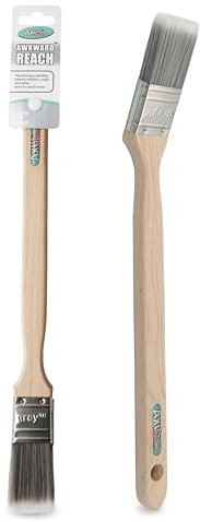 Axus Decor Awkward Reach Paint Brush (Grey Color) - 1.5/38mm - For Behind Radiators, Pipes, and Other Hard-to-access Areas, Eco-friendly Natural Bamboo Handles, Anti-Rust Stainless Steel