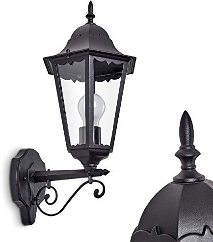 Wall lamp Hong Kong, Upwards in Antique Look, cast Aluminium, matt Black with Clear Glass panes, wall Light with E27 Socket, Retro/Vintage Outdoor Light for Terrace and Courtyard, Without Bulb