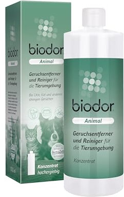 Biodor Animal Konzentrat 1L - Geruchsneutralisierer, Geruchsentferner & Reiniger für die Tierumgebung - Enzymreiniger Urin, Kot & anderen strengen Gerüchen - Hundeurin, Katzenurin Geruchsentferner
