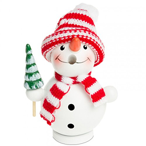 SIKORA Dicke Räuchermännchen aus Holz Weihnachtsfigur Deko Räucherfigur - RM-D, Farbe/Modell:D03 weiß - Schneemann mit Tanne, Höhe in cm:Höhe ca. 12.5 cm