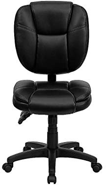 Flash Furniture Caroline Bürostuhl mit mittlerer Rückenlehne, weiches Multifunktions-Drehgelenk, ergonomisch, mit Kissenpolsterung, Schwarz