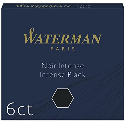 Waterman Fountain Pen Refill Ink Cartridges | Standard International (Short) | Intense Black | 6 Count