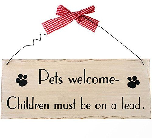 Pets Welcome Children Must be on a Leash. Wooden Plaque