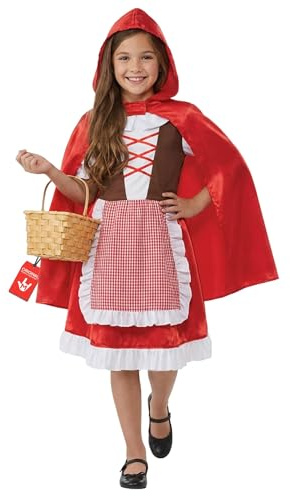 Fun Shack röd sagodräkt med kappa, huva och vitt förkläde för flickor - barnkostym Halloween maskerad S-XL, L