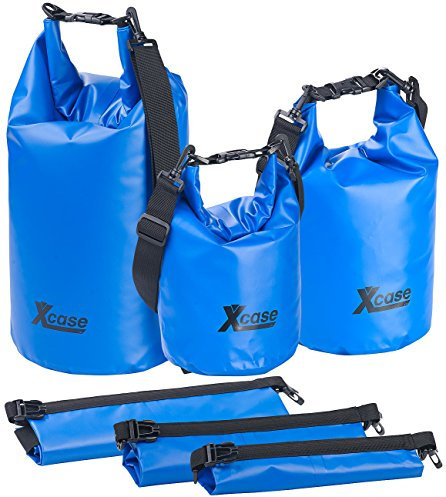 Xcase Sack aus LKW Plane: 3er-Set wasserdichte Packsäcke aus LKW-Plane, 5/10/20 Liter, blau (Waterproof Bag, Seesäcke mit Kissen-Funktionen, Wasserdichter)