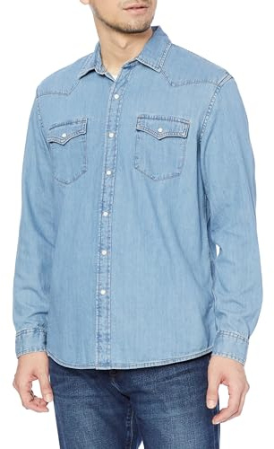 Amazon Essentials Men's Regular-Fit Long-Sleeve Denim Shirt Shirt, -Light Blue, X-Small