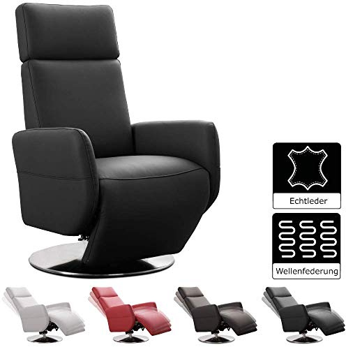 Cavadore TV-Sessel Cobra / Fernsehsessel mit Liegefunktion, Relaxfunktion / Stufenlos verstellbar / Ergonomie S / Belastbar bis 130 kg / 71 x 108 x 82 / Echtleder Schwarz
