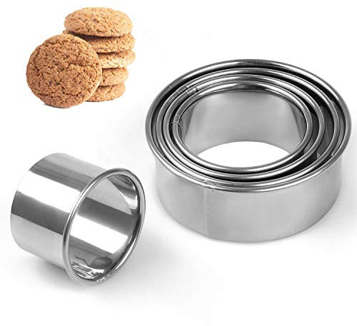 Cookie Cutter, JUYOO Pastry Cutter for Baking, 5 Sizes Round Cookie Cutters Shapes, Circle biscuit Cutters for Making Donut Pies Scone (5/6/7/8/9cm)