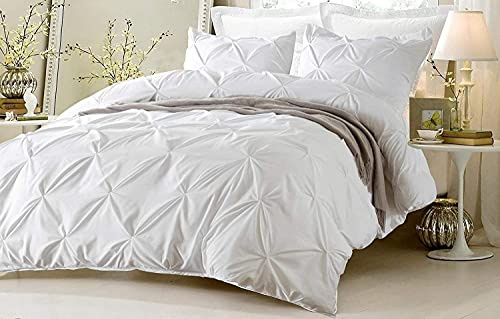 Bluemoon Homes Bettbezug, Übergröße, Kingsize-Bett, Baumwolle, Plisseefalten, 100 % ägyptische Baumwolle, 1 Bettbezug und 2 Kissenbezüge, langstapelige Steppdecke, seidig weich, atmungsaktiv, mit