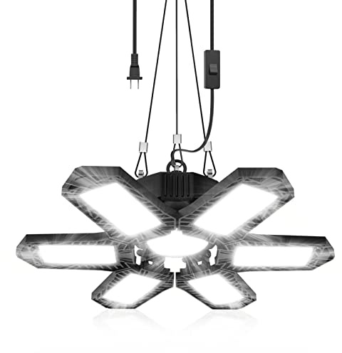 SEOBIOG Plug in Garage Light, 200W 20000LM Linkable Shop Light with On/Off Switch, 6500K Hanging LED Lights with 9.84ft Power Cord and US Plug, for Garage, Workshop,Work Bench