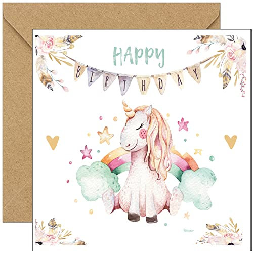 KARTEN 24 VERSAND Geburtstagskarte Einhorn Mädchen Frau Unicorn Kinder Glückwunschkarte zum Geburtstag Happy Birthday Geburtstagskarten Karte Pferd Regenbogen Set Teenager Tochter Universum (Pastell)