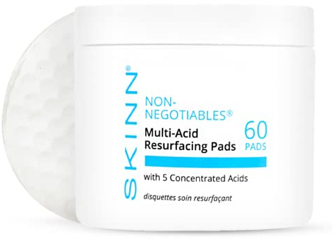 SKINN Multi-Acid Resurfacing Pads, with Glycolic, Lactic & Salicylic Acid, 60 Pads - Witch Hazel Chemical Peel for Face, Neck & Decollete Exfoliates, Brightens & Tones Skin, for Fine Lines & Wrinkles