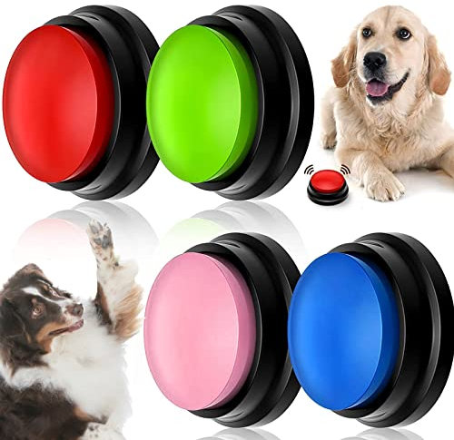 TNSLAND Buzzer mit Aufnahmefunktion Hunde, 4 Stück Hund Buzzer mit Sound Button, Buzzers mit Aufnahmefähige Tasten für Hund Interaktion, Haustier Trainingsglocke, Hundeklingel Hunde Knöpfe Sprechen