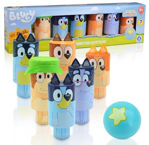 Bluey - Wooden Character Skittles Set - Indoor & Outdoor Bowling Game for Kids - 6 Character Pins & 1 Ball - Develops Motor Skills & Hand-Eye Coordination - FSC Certified, Ages 3+