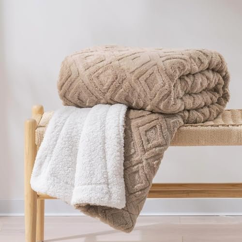 RECYCO EVERGRACE Boho Wohndecke und Kuscheldecke Sherpa Decke 127x152cm, Klein Weich Warm Flauschig Dick Decke/Fleecedecke/Couchdecke/Sofadecke für Bett Sofa Couch Wohnzimmer, Beige