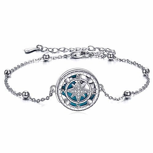 YFN Kompass-Armband, Sterlingsilber, Karte, Kompass-Armband, Abschluss-Freundschafts-Talisman, Reise-Armband, inspirierender Abschluss-Schmuck, Geschenke für Frauen