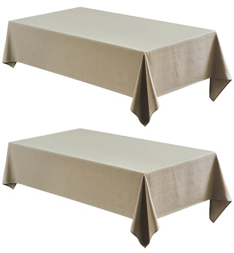 Veblandy 2 Pack Rectangle Tablecloth, 52x70 inch, Water Resistant Wrinkle Free Linen Textured Table Cloth Washable, Decorative Fabric Table Cover for Dining, Party and Camping, Mocha