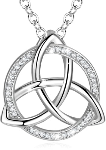 Eusense Collar con Nudo Celta de Plata de Ley 925, Cadena con Colgante Irlandés, Collar con Nudo Triangular de Trinidad, Colgante para Damas y Niñas