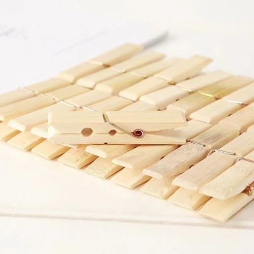Bamboo Clothespin Pegs, 2.4in with Metal Spring, Washing Line Clips Suitable for Drying, Hanging Clothes, Laundry and Bed Linen. 100pcs