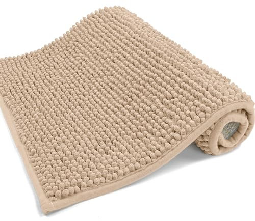 HOMEYA - Alfombrilla de Baño Antideslizante, Alfombra Felpa Microfibra Chenille, Alfombra para Ducha, Cocina, Multiusos, Suave, Cómoda y Absorbente (40 x 60 cm, Beige)