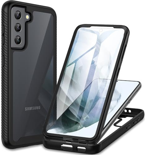CENHUFO Coque Samsung S21 5G, Antichoc Housse avec Protection d'écran, 360° Protégé Téléphone Etui Double Face Case Robuste Transparent Portable Intégrale Coque pour Samsung Galaxy S21 5G - Noir