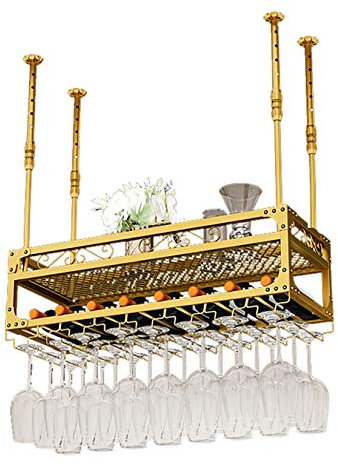 BTZHY Weinregal,Wandmontage – Stielglasregale mit 2 Ebenen, Weinglasregal aus Edelstahl, Weinregale an der Decke, höhenverstellbares Dekorationsregal