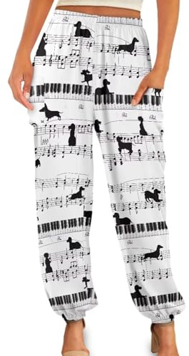 ZOUTAIRONG Piano Dog Kung Fu Tai Chi Pant Womens Harem Pants Yoga S-4Xl Plus Joggers Yoga Wide Leg Workout Gym Bloomers Sweatpant Pocket Pants Gym Apparel Yoga Pants S