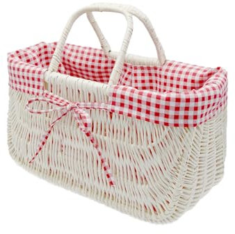 MyBer® Rattankorb Weidenkorb Tragekorb Korbtasche Taschenkorb Tasche Korb aus Weide weiß mit Stoffeinlage K9-489-W-SRW