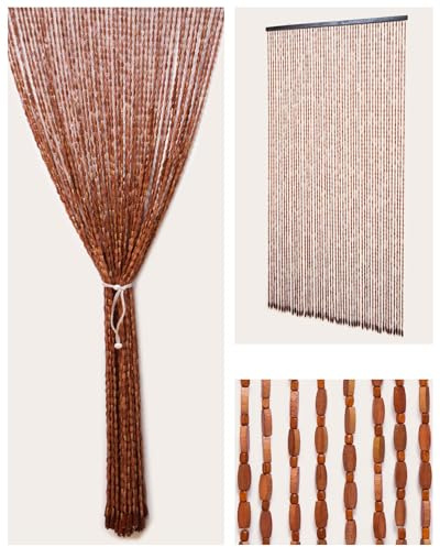 Erfolkerz 52 Strands Beaded Curtain for Doorways -35.4x79- Handmade Natural Beaded Curtains，Boho Doorway Wood and Bamboo Bead Curtain-As Insect Screen/Room Divider-Brown