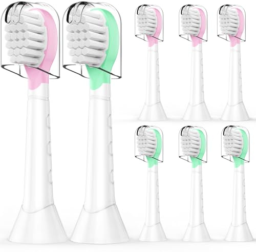 8er Kids Ersatzbürsten Kompatibel mit Philips Sonicare Kinder Zahnbürste, Mini Ersatzbürsten, ab 3-5 Jahre, Rosa/Grün
