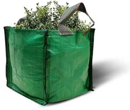 PRIMES DIY 3 Pack 90 Liters (45x45x45cm) Heavy Duty Garden Bags with Handles, Reusable Waterproof Green Woven PP Sacks, Industrial Fabric Bag Ideal for Collecting Garden Waste, Leaves & Grass
