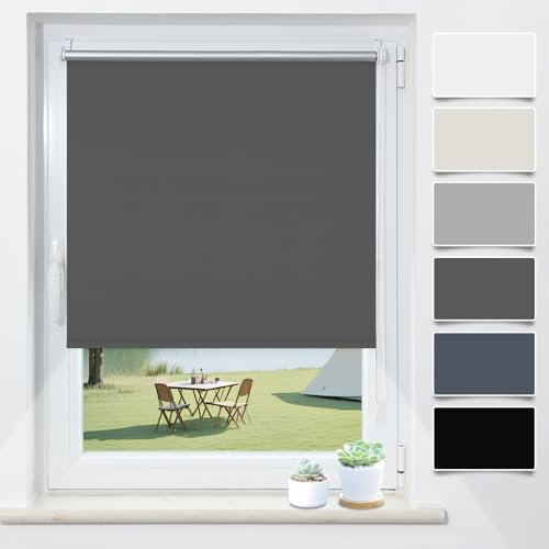Verdunklungsrollo Klemmfix ohne Bohren Dunkelgrau B60 x H110cm(Stoffbreite 55cm) Rollos für Fenster ohne Bohren Thermo Rollo Verdunkelung Klemmrollo Thermorollo Seitenzugrollo Sonnen- & Hitzeschutz