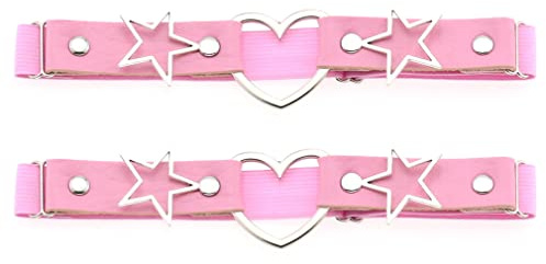 2 stycken läderstrumpeband, strumpbälte med femuddig stjärna kärlek justerbara strumpband gotiska lår ring trädgårdare för kvinnor halloween rave karneval cosplay, festtillbehör, rosa