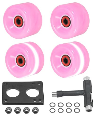PATIKIL Rollschuhrollen-Set, 4er Pack 65mm 78A Leuchtende Skateboard Cruiser Rollen Set mit Lagern Trucks Werkzeug-Set für Outdoor-Quad-Skate, Pink