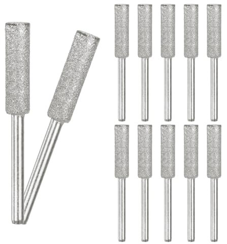 M METERXITY 12-Pack 7/32 Inch Titanium Plated Diamond Chainsaw Sharpener, High Hardness Grinding Stone Chainsaw Sharpening Kit for Electric Chainsaw Sharpener/Stone Carvings [3mm Silver]