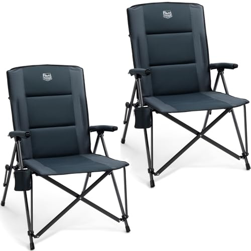 TIMBER RIDGE Silla de Camping Plegable Respaldo Alto XXL Asiento Ancho 55 cm Acolchada Capacidad de Carga de 150kg con Bolsillo Lateral para Camping Jardín Balcón