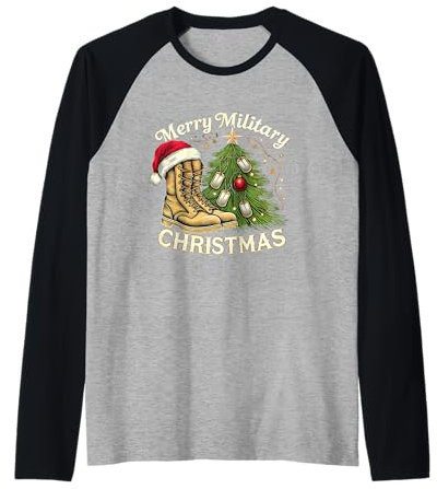 Frohe Militärweihnachten Festliche Militärstiefel und Hundemarken Raglan