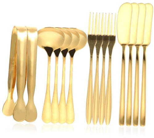 Homoyoyo Lot De Couteaux à Fromage Et Beurre Acier Inoxydable Doré Mini Cuillère à Café Fourchette Dessert Et Pince à Sucre Accessoires Cuisine Ergonomiques Pour Maison Et Réception